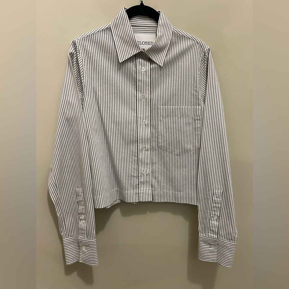 CLOSED button down striped top